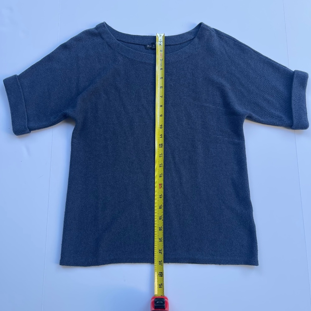 Eileen Fisher sweater dusk blue short sleeve, petite (PP) cotton/cashmere blend - Picture 7 of 11